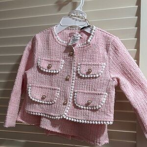 Love Squared Pink Kids Blazer with Heart Buttons set, matching purse and skort